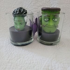 Martha Stewart Frankenstein & Bride Of Head In Jar Candles Halloween Spooky NEW